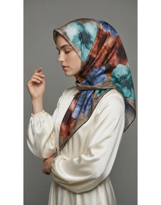 Levidor Kristal Eşarp Zambak Desen Siyah Vizon