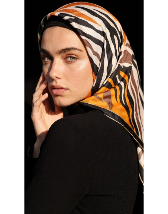 Levidor Kristal Eşarp Zebra Desen Siyah Hardal