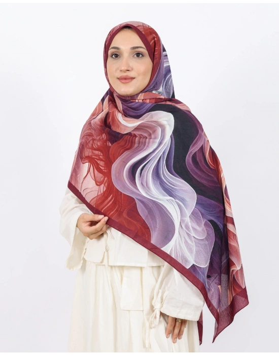 Luissa Bambu Kraş Şal Ebruli Desen Bordo