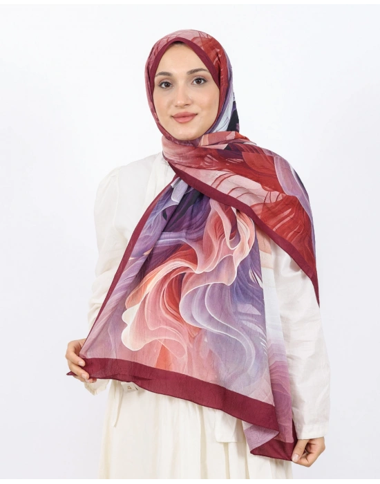 Luissa Bambu Kraş Şal Ebruli Desen Bordo