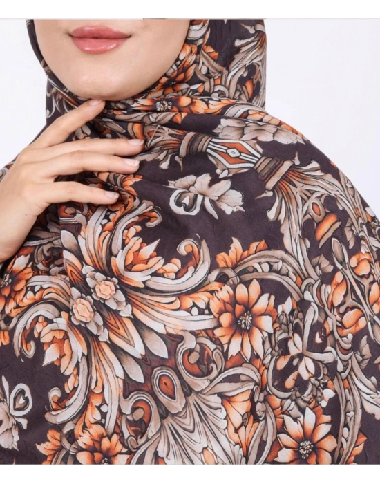 Luissa Bambu Kraş Şal Osmanlı Desen Acı Kahve