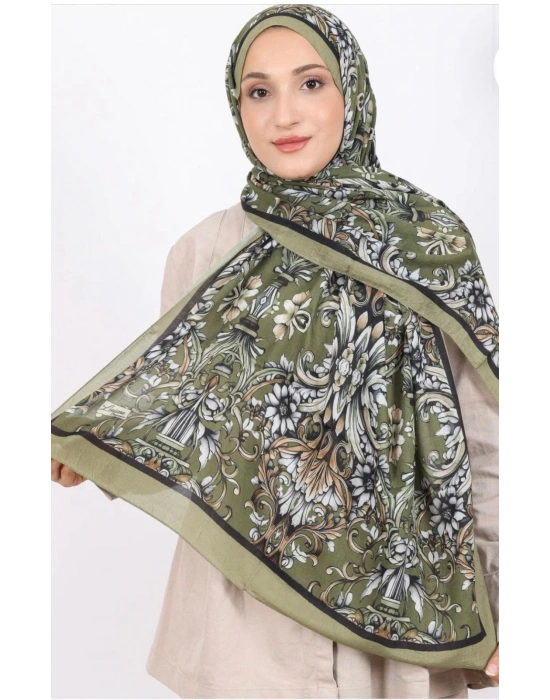 Luissa Bambu Kraş Şal Osmanlı Desen Haki