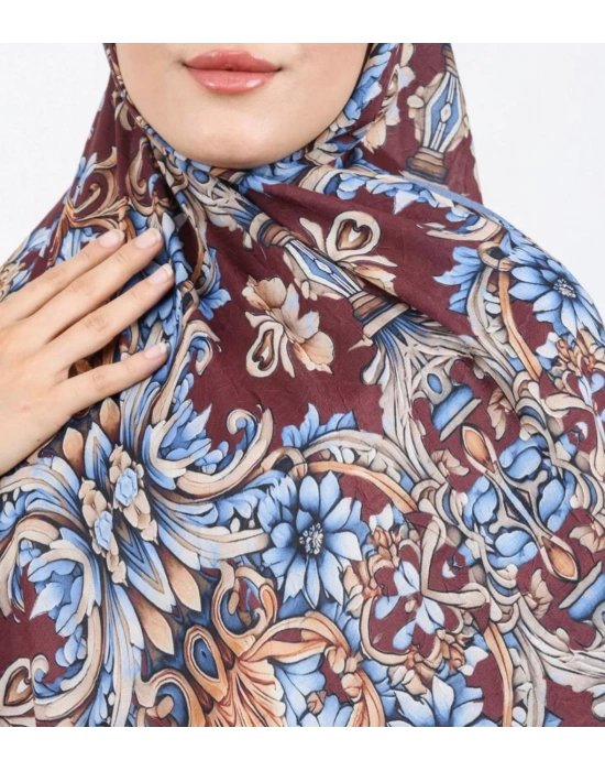 Luissa Bambu Kraş Şal Osmanlı Desen Koyu Bordo