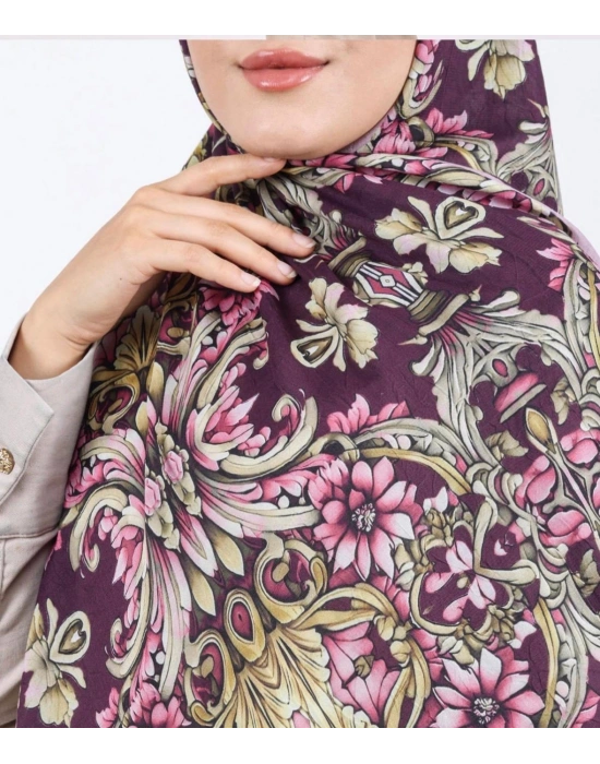 Luissa Bambu Kraş Şal Osmanlı Desen Mor