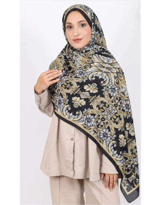 Luissa Bambu Kraş Şal Osmanlı Desen Siyah