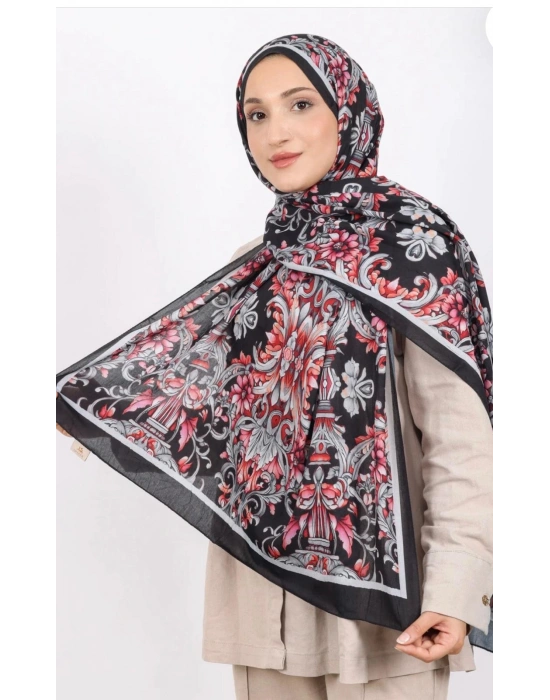 Luissa Bambu Kraş Şal Osmanlı Desen Siyah Gri