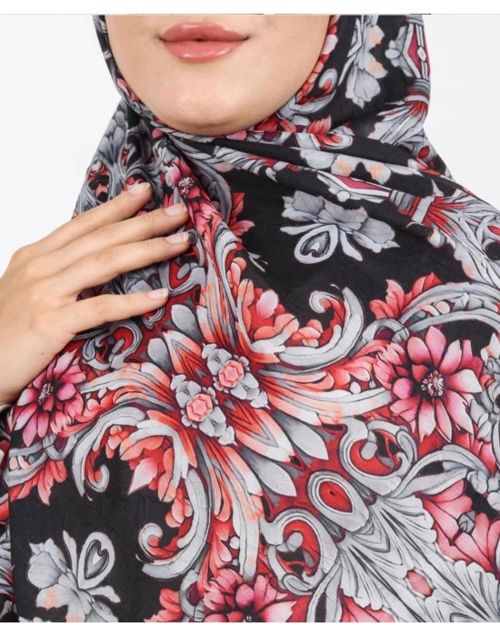 Luissa Bambu Kraş Şal Osmanlı Desen Siyah Gri