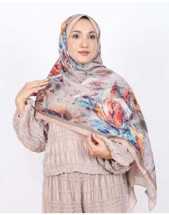 Luissa Bambu Kraş Şal Pastel Desen Bej