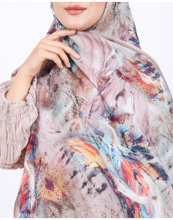 Luissa Bambu Kraş Şal Pastel Desen Bej
