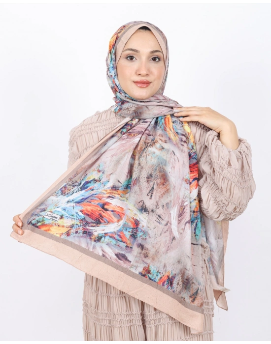 Luissa Bambu Kraş Şal Pastel Desen Bej