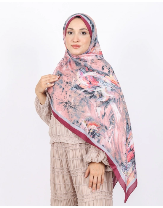 Luissa Bambu Kraş Şal Pastel Desen Bordo