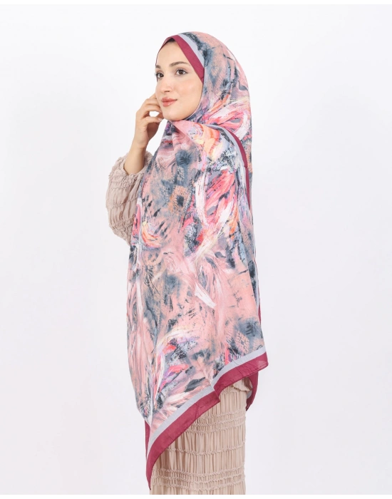 Luissa Bambu Kraş Şal Pastel Desen Bordo