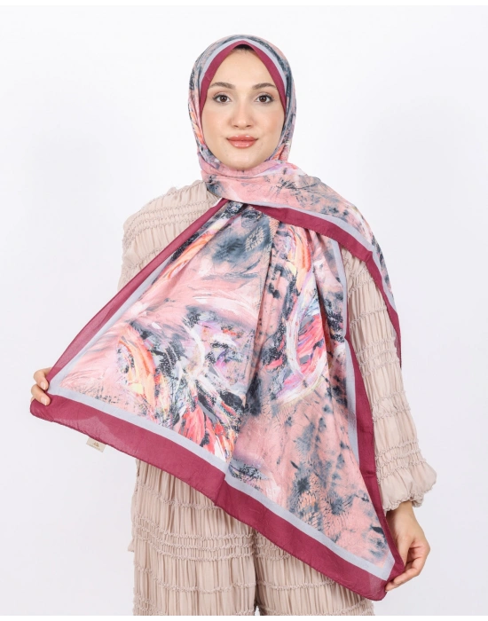 Luissa Bambu Kraş Şal Pastel Desen Bordo