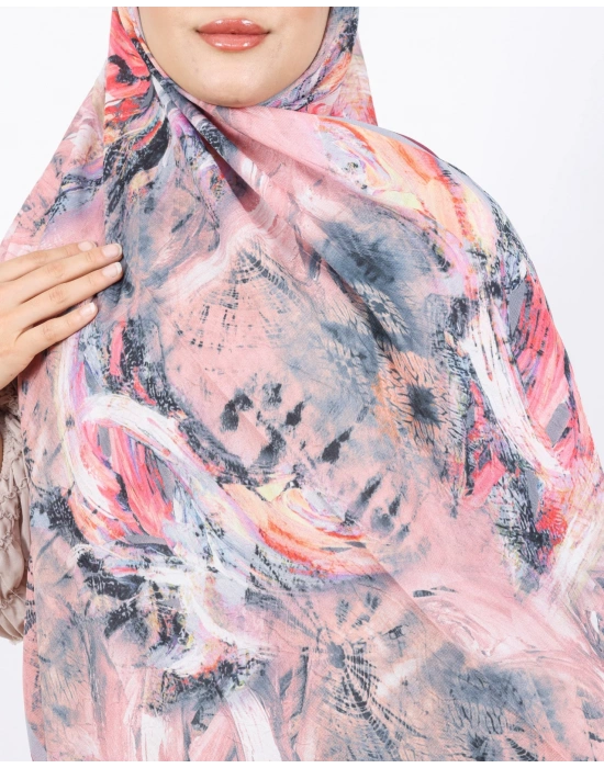 Luissa Bambu Kraş Şal Pastel Desen Bordo