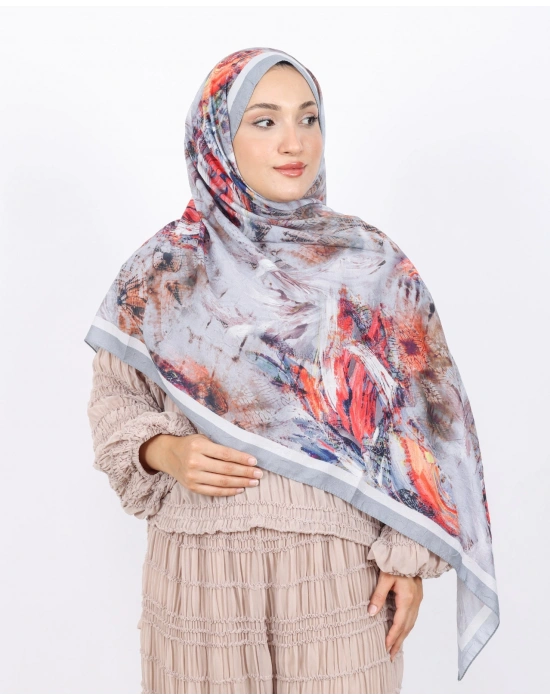 Luissa Bambu Kraş Şal Pastel Desen Gri