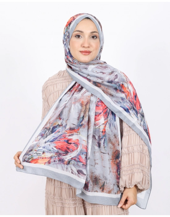 Luissa Bambu Kraş Şal Pastel Desen Gri