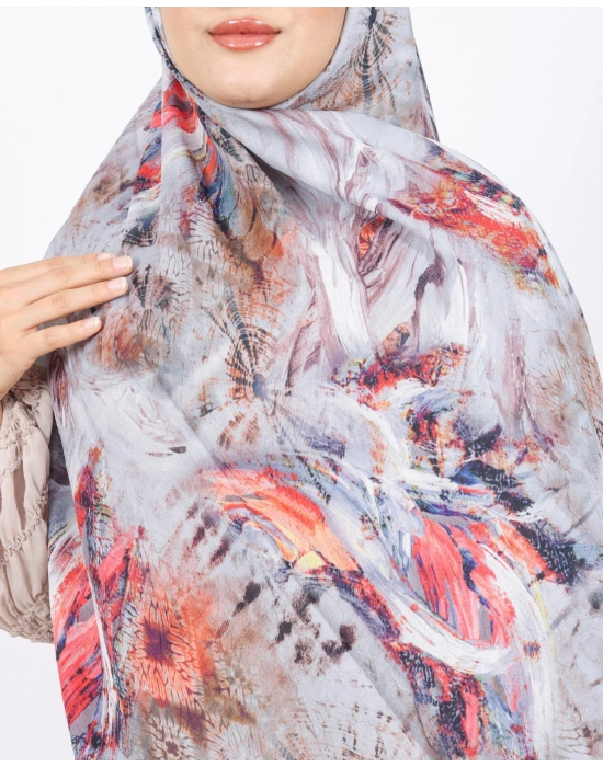 Luissa Bambu Kraş Şal Pastel Desen Gri