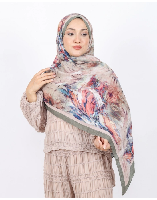 Luissa Bambu Kraş Şal Pastel Desen Haki