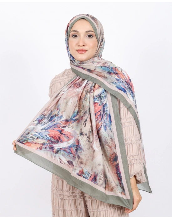 Luissa Bambu Kraş Şal Pastel Desen Haki