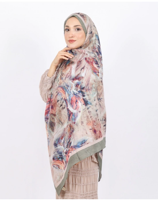 Luissa Bambu Kraş Şal Pastel Desen Haki