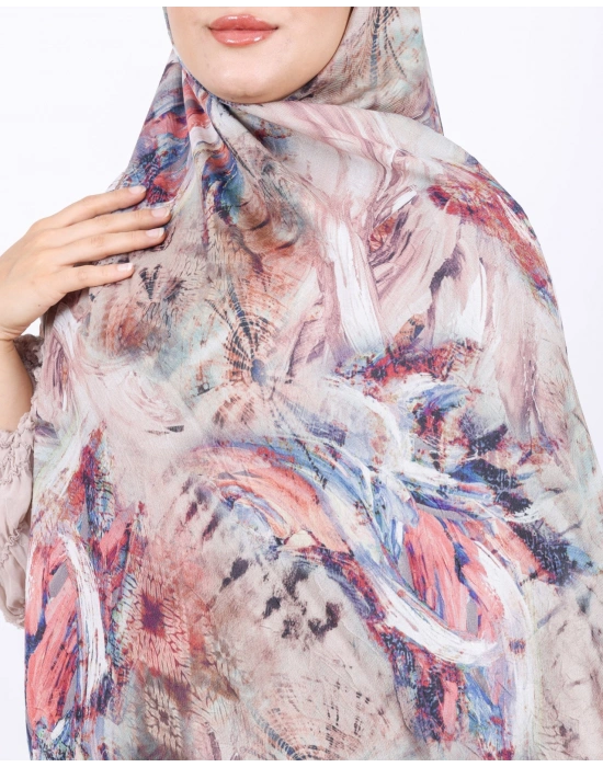 Luissa Bambu Kraş Şal Pastel Desen Haki