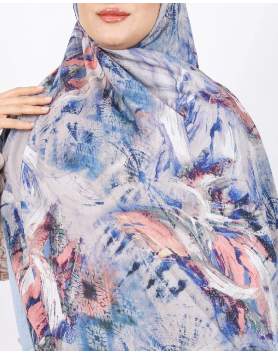 Luissa Bambu Kraş Şal Pastel Desen İndigo Mavi