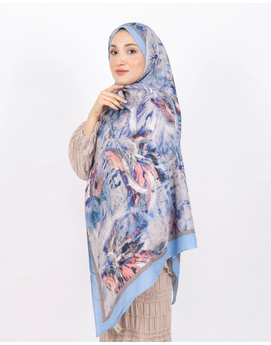 Luissa Bambu Kraş Şal Pastel Desen İndigo Mavi