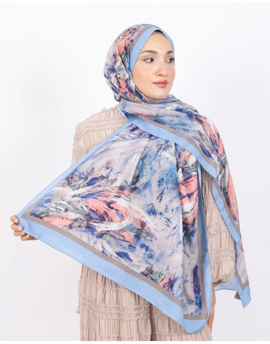 Luissa Bambu Kraş Şal Pastel Desen İndigo Mavi