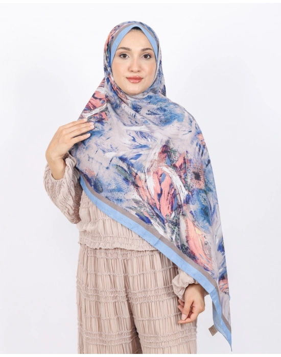 Luissa Bambu Kraş Şal Pastel Desen İndigo Mavi