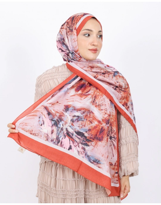 Luissa Bambu Kraş Şal Pastel Desen Kiremit