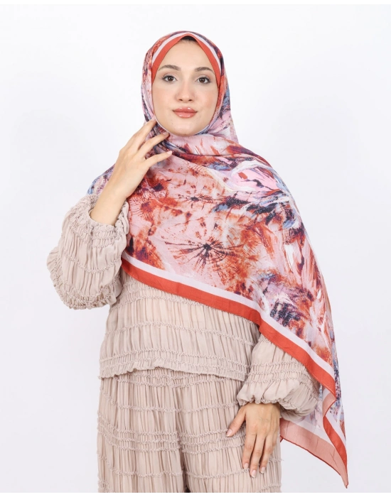 Luissa Bambu Kraş Şal Pastel Desen Kiremit