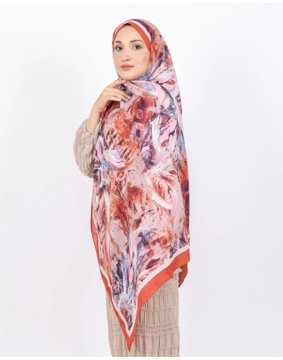 Luissa Bambu Kraş Şal Pastel Desen Kiremit