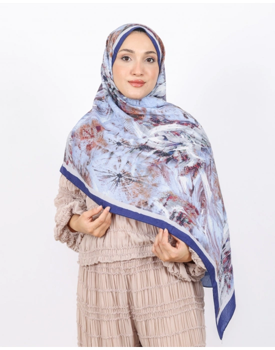 Luissa Bambu Kraş Şal Pastel Desen Lacivert