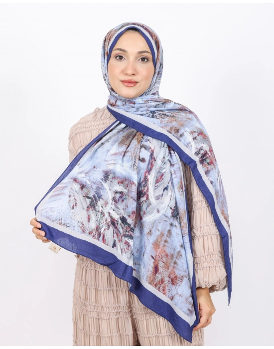 Luissa Bambu Kraş Şal Pastel Desen Lacivert