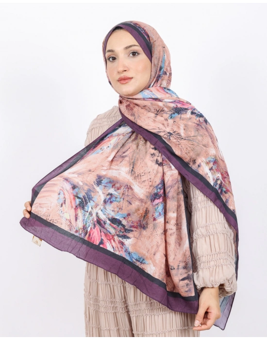 Luissa Bambu Kraş Şal Pastel Desen Mor