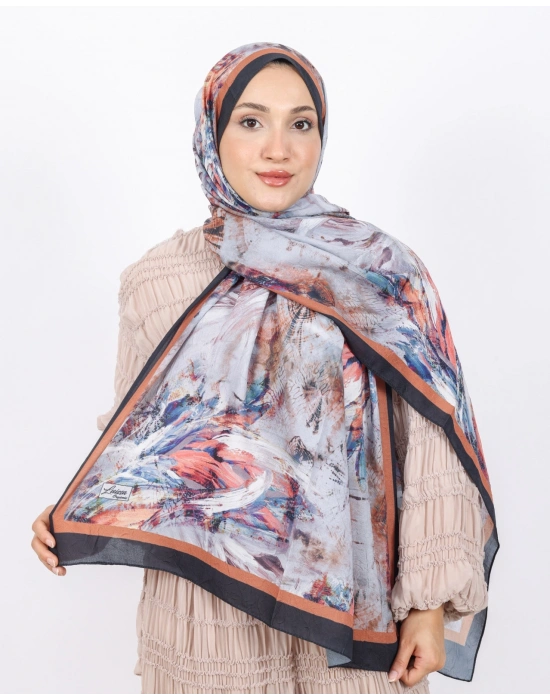 Luissa Bambu Kraş Şal Pastel Desen Siyah