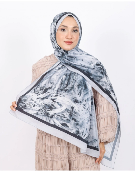 Luissa Bambu Kraş Şal Pastel Desen Siyah Gri