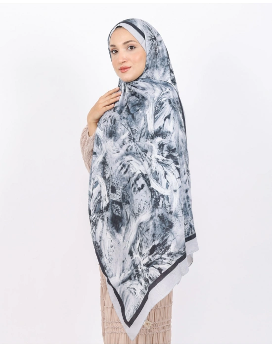 Luissa Bambu Kraş Şal Pastel Desen Siyah Gri