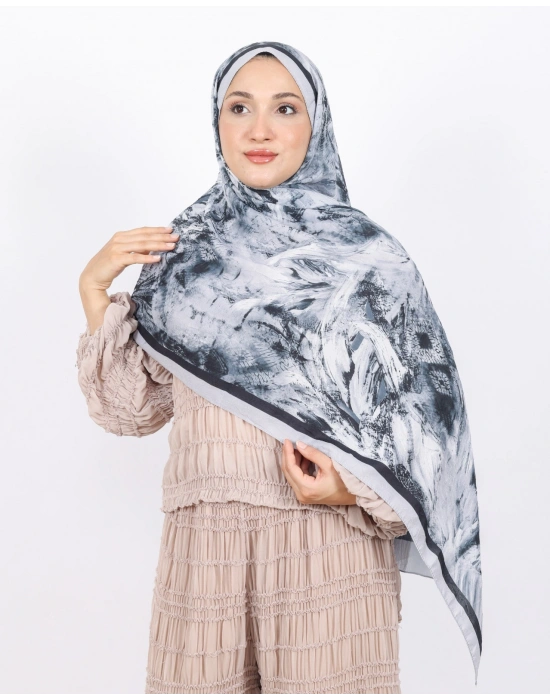 Luissa Bambu Kraş Şal Pastel Desen Siyah Gri