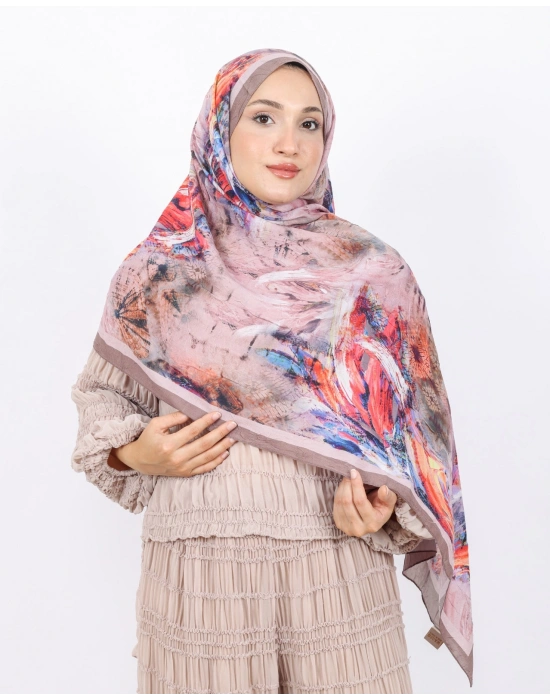 Luissa Bambu Kraş Şal Pastel Desen Vizon