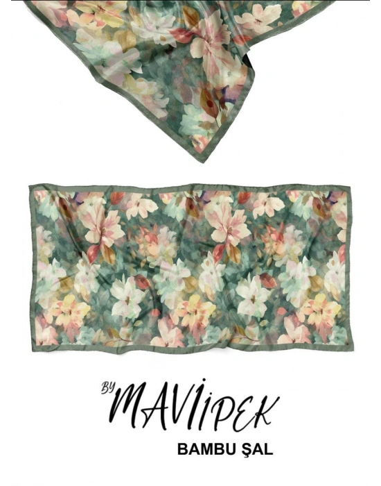 Mavi İpek Bambu Kraş Şal Desen 1 D12