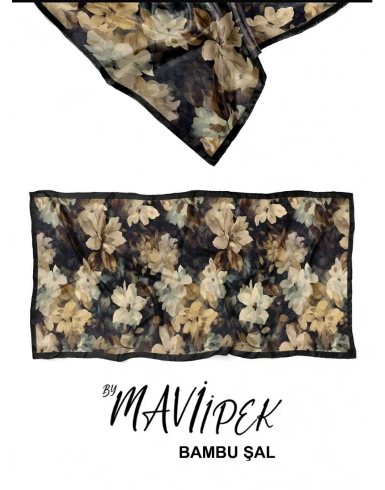 Mavi İpek Bambu Kraş Şal Desen 1 D13