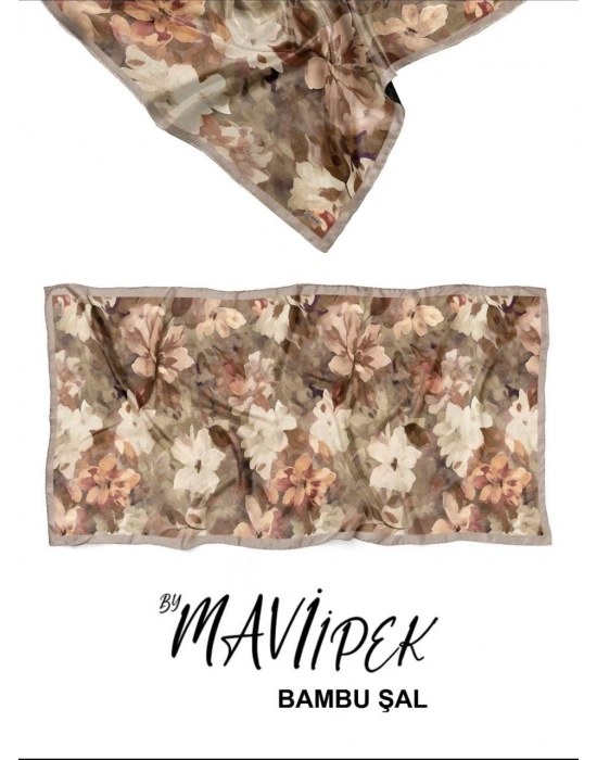 Mavi İpek Bambu Kraş Şal Desen 1 D2
