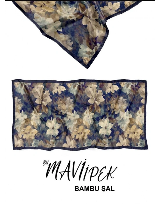Mavi İpek Bambu Kraş Şal Desen 1 D4