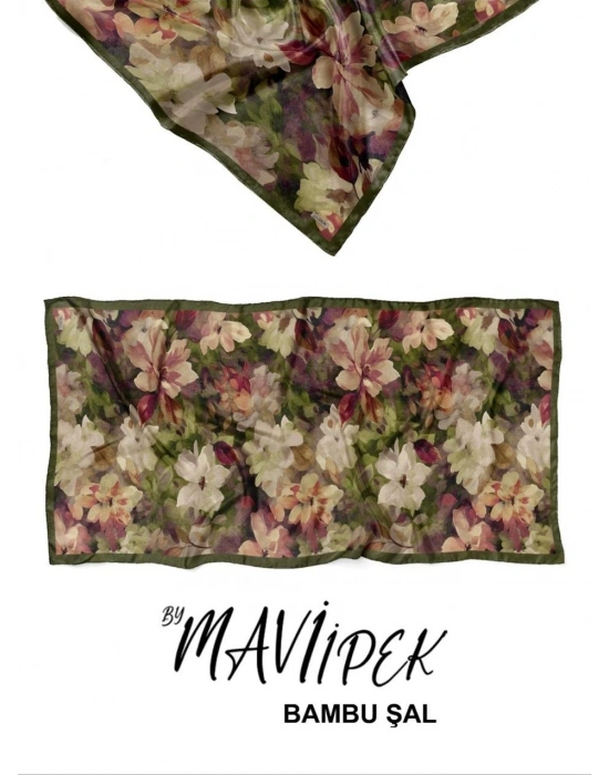 Mavi İpek Bambu Kraş Şal Desen 1 D9