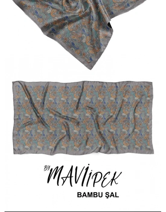 Mavi İpek Bambu Kraş Şal Desen 2 D1