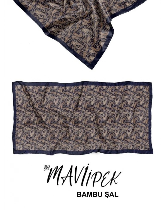 Mavi İpek Bambu Kraş Şal Desen 2 D14