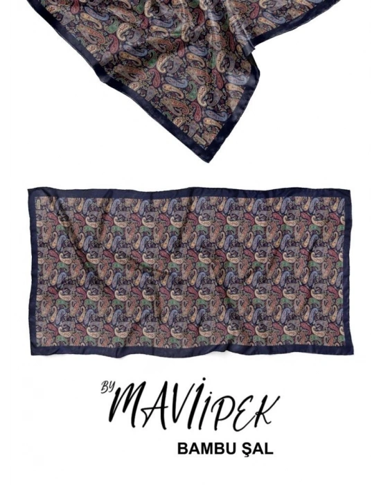 Mavi İpek Bambu Kraş Şal Desen 2 D3