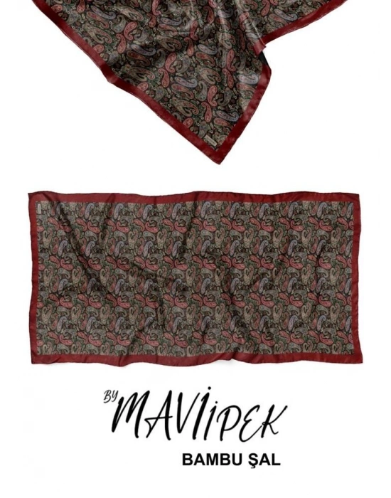 Mavi İpek Bambu Kraş Şal Desen 2 D7