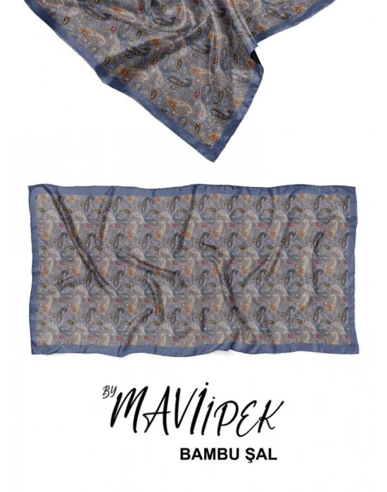 Mavi İpek Bambu Kraş Şal Desen 2 D8